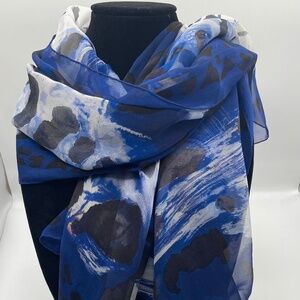 Alexander McQueen Leopard Metamorphose”  Scarf in Royal Blue Silk Chiffon